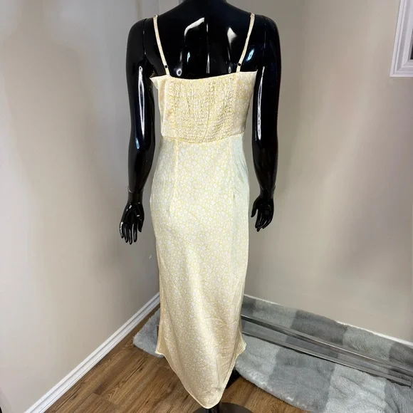 Glamorous Milkmaid Dress Yellow Floral Midi Cottagecore Tie Front Slip Size 8 - Picture 2 of 5